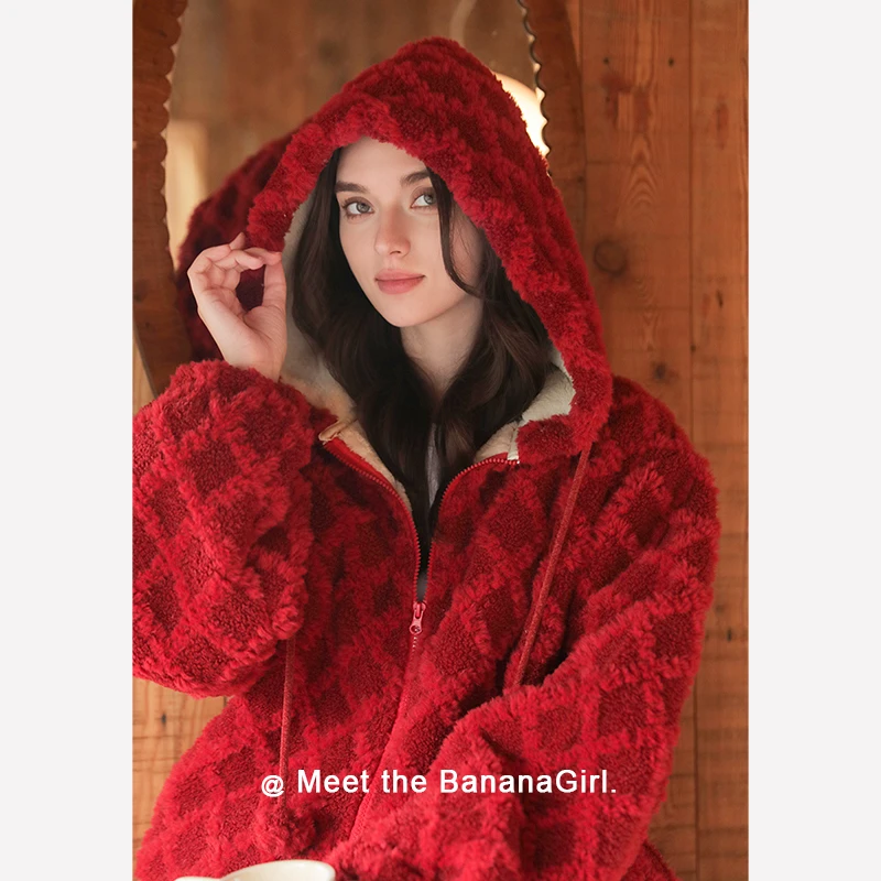 Bananagirl【鸿运当头】睡衣女秋冬连帽外套循环蓄温速暖家居服外穿