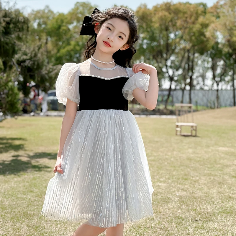 女童连衣裙2025夏季新款儿童韩版公主裙中大童赫本风法式纱裙