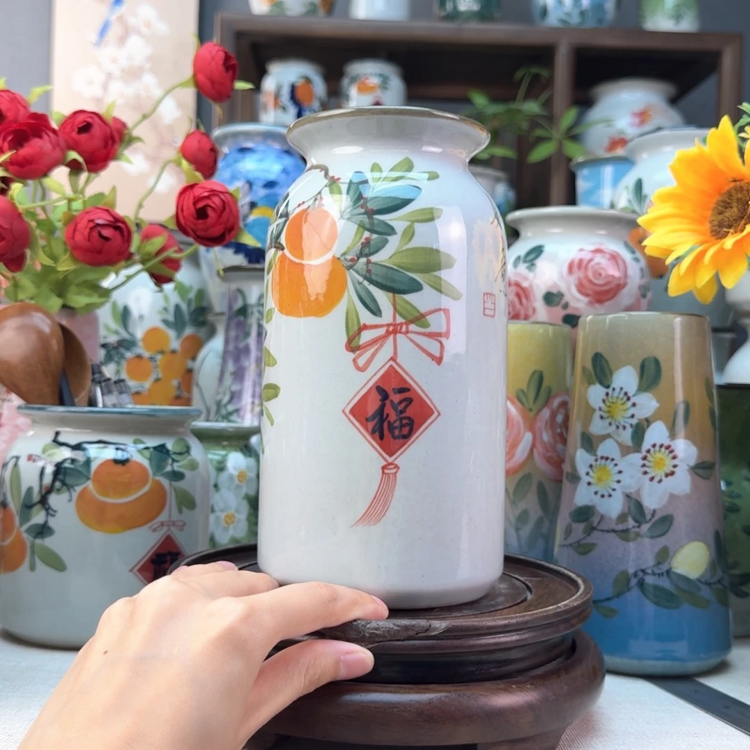 景德镇陶瓷手绘花瓶无孔