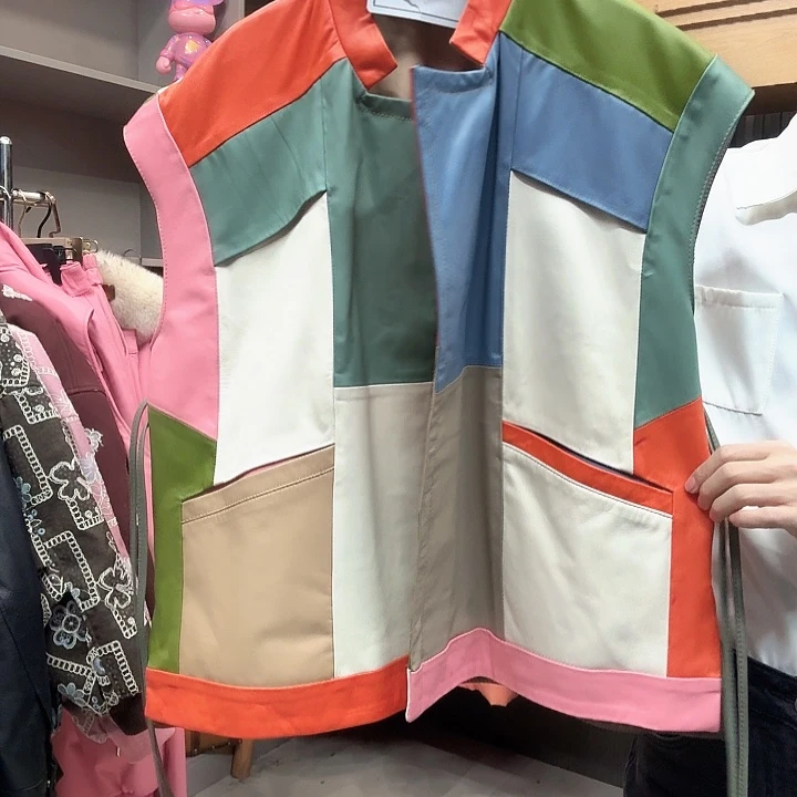 真皮绵羊皮拼色马甲