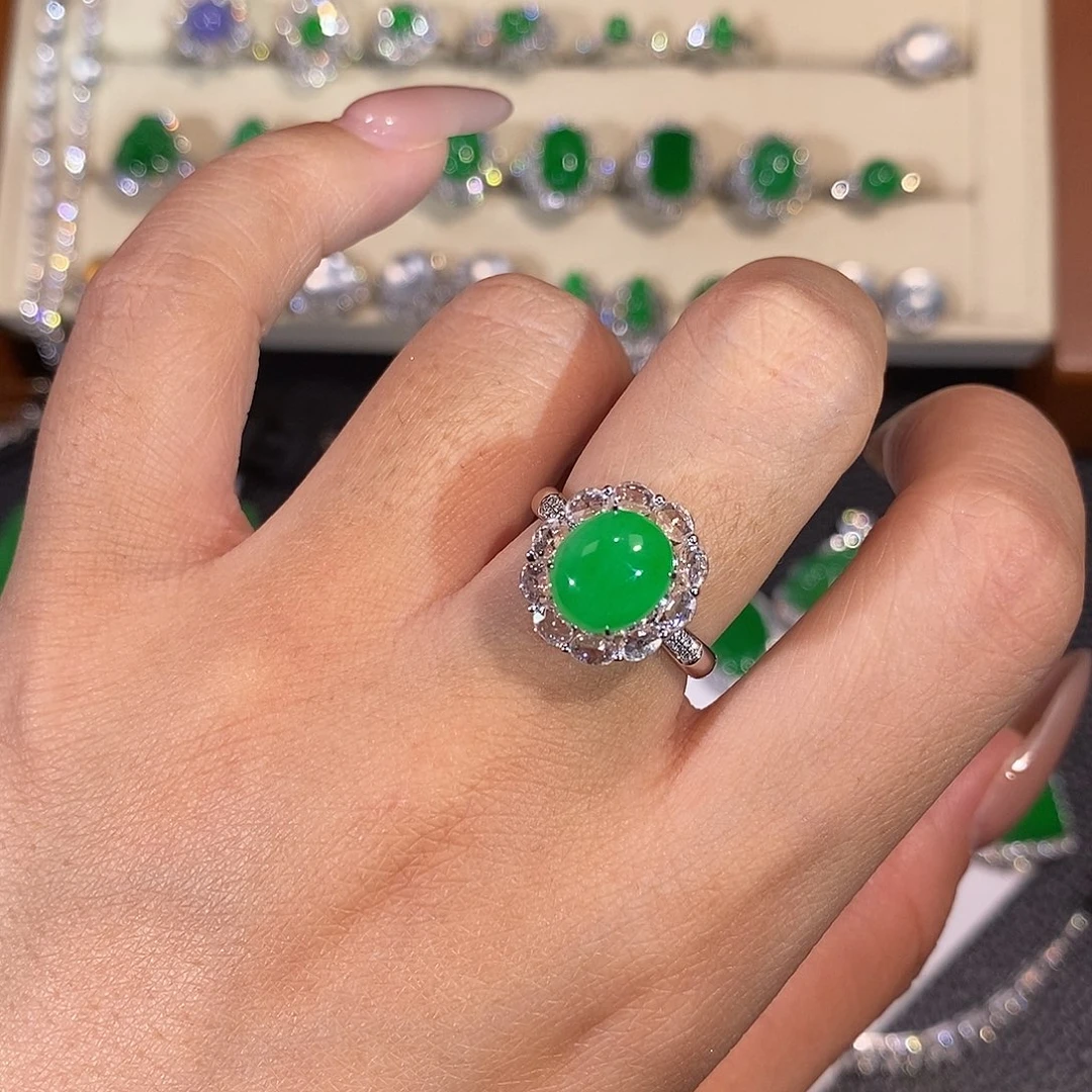 翡翠18K金镶嵌吊坠(不含链)蛋面戒指