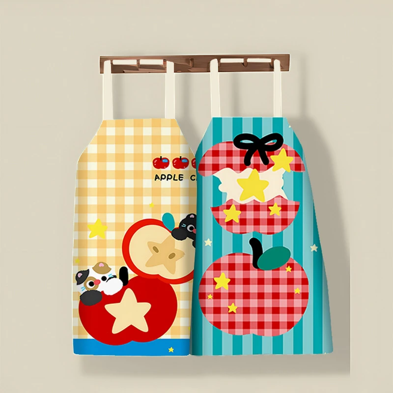 可爱卡通厨房围裙亲子烹饪棉麻防污通用餐饮挂脖围腰防污罩衣