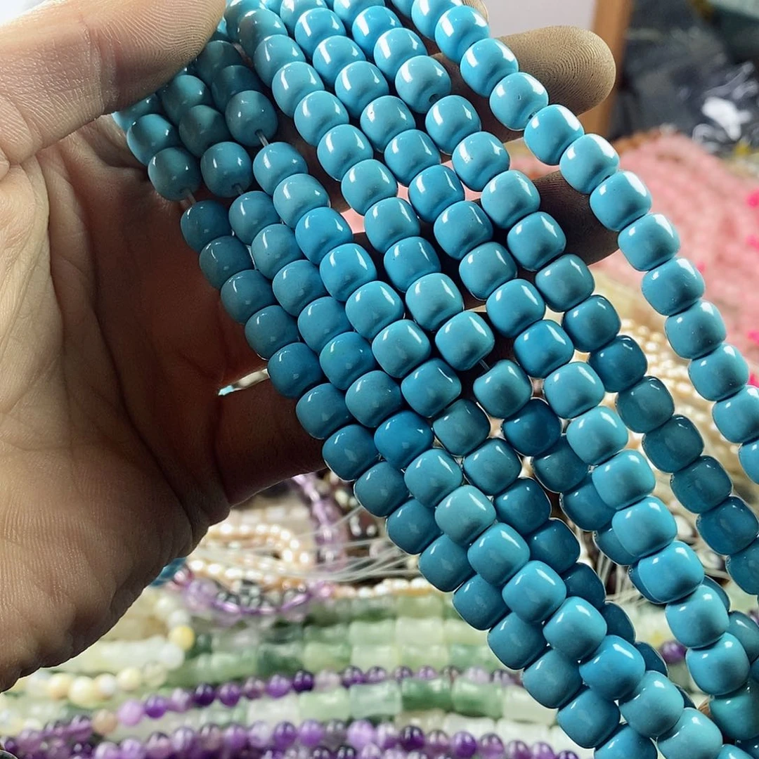 玛瑙/玉髓珠宝半成品未镶嵌一条天然8mm蓝松石苹果珠A307