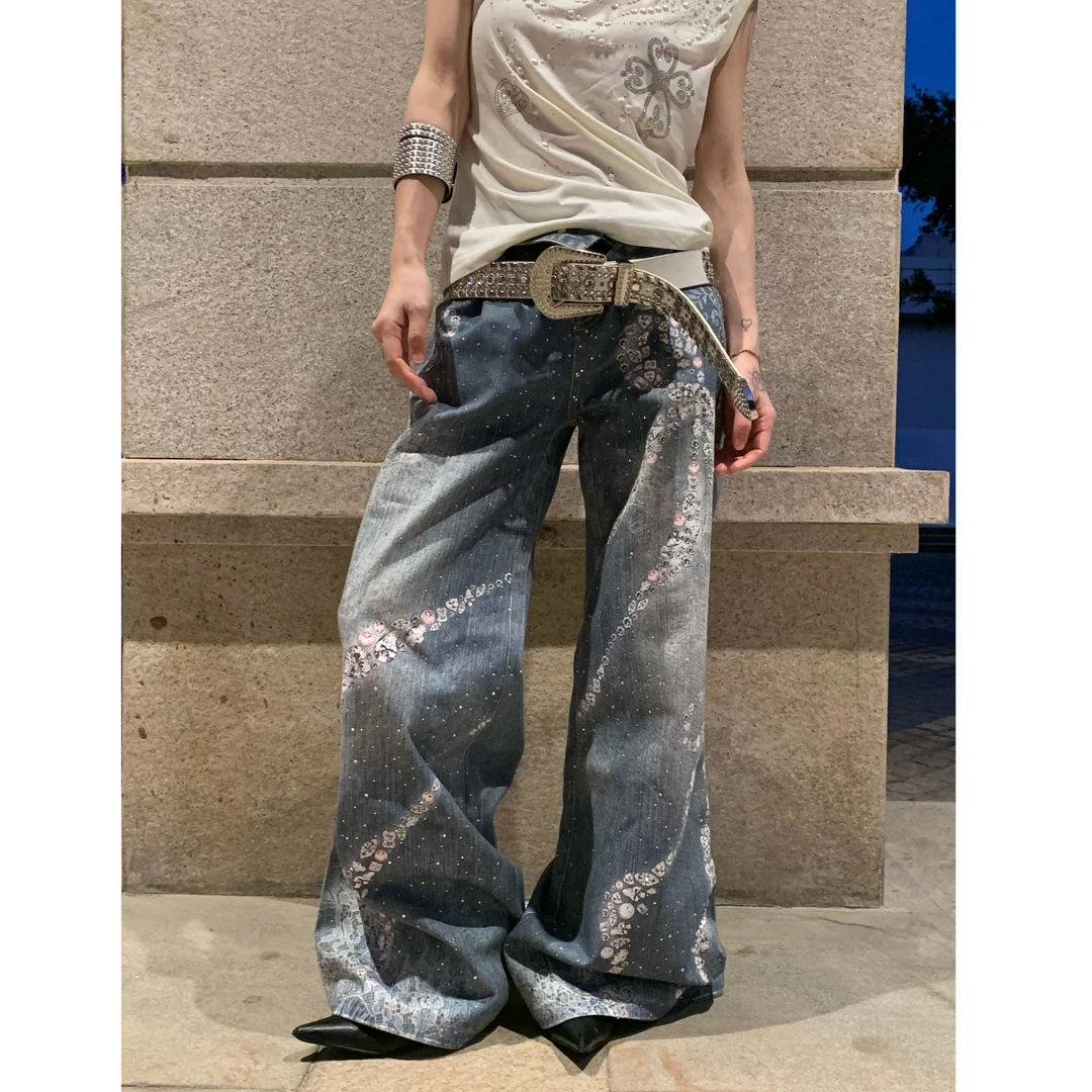 Fearless”满满*亚B小众蕾丝蝴蝶结3D印花直筒微喇休闲裤