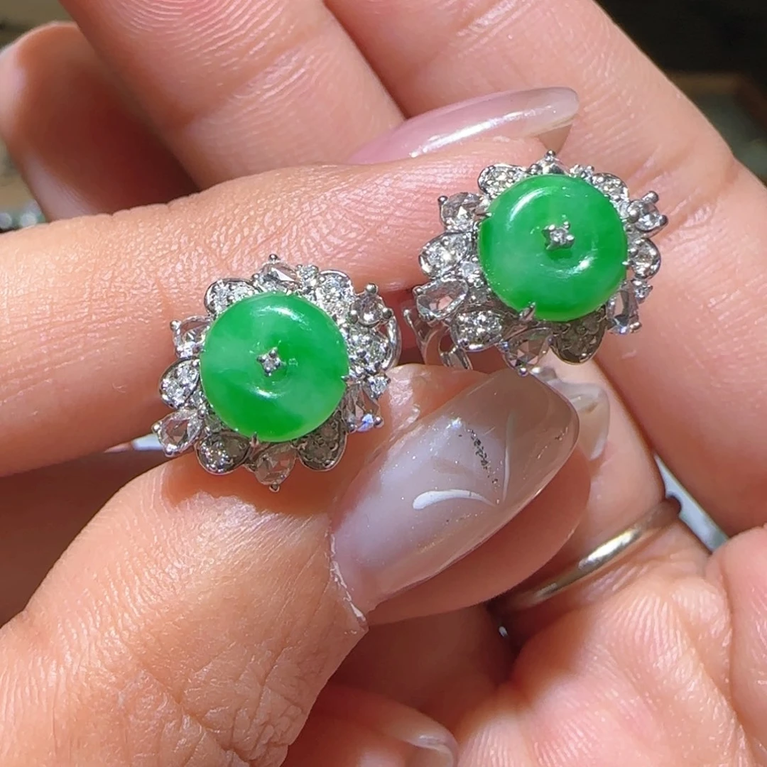 【闪购商品】翡翠耳饰18K金镶嵌缅甸