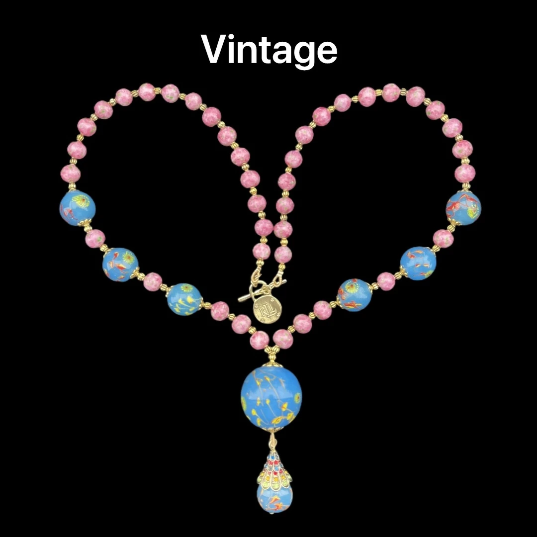 铜合金琉璃项链 新款凤眼老琉璃中长款项链百搭可爱时尚手工复古