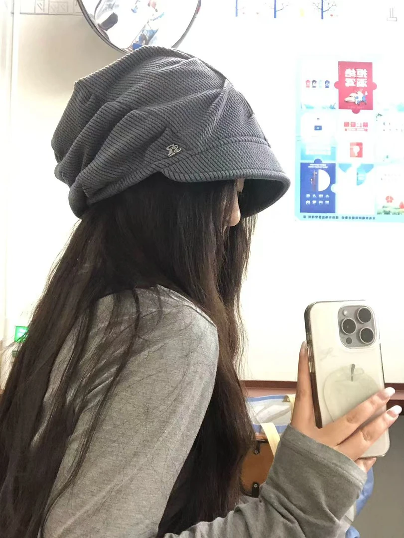 方圆脸纯棉冷帽修饰脸型遮颧骨酷酷女潮流帽子褶邹感层次感堆堆帽