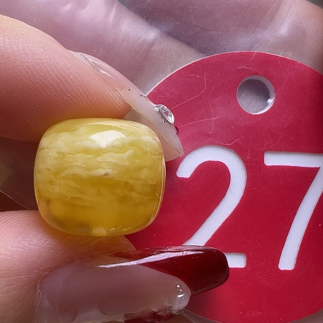 蜜蜡未镶嵌珠宝奇石微瑕13.5mm金瓷白虎皮老型