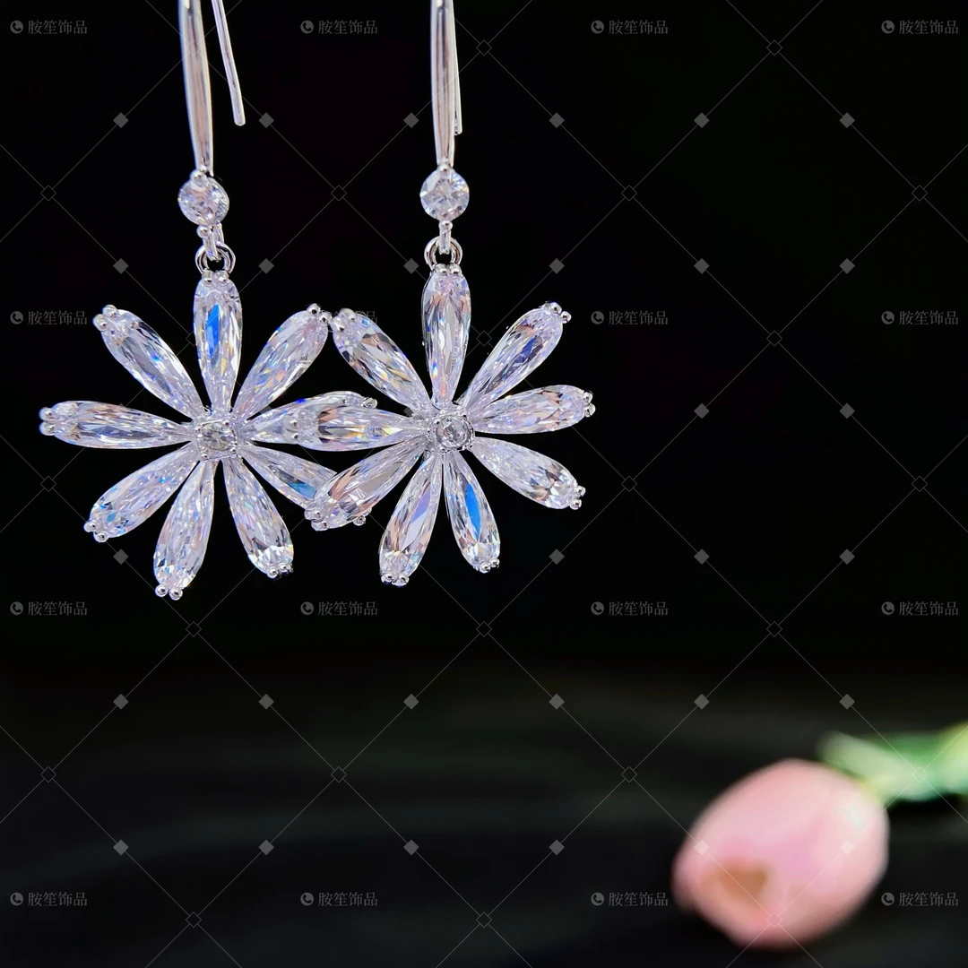 铜合金锆石耳饰 【太阳花】轻奢高级超闪锆石气质优雅时尚百搭
