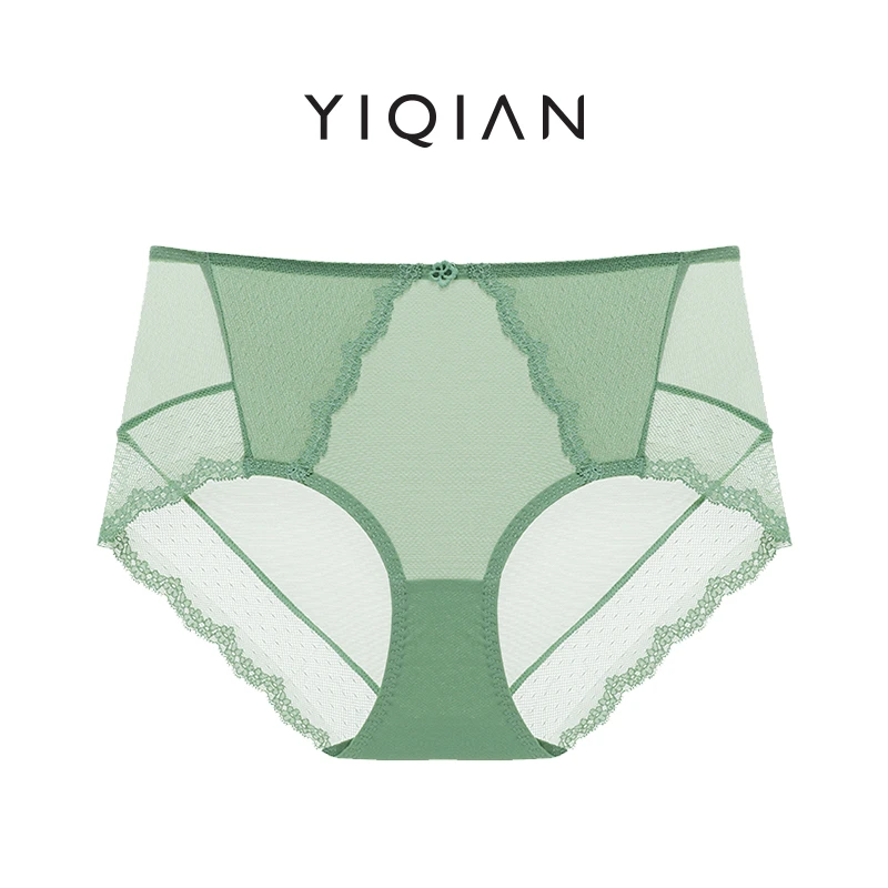 怡倩【三点一刻】新款凉感光面蕾丝内衣女性感大码中腰女士平角裤