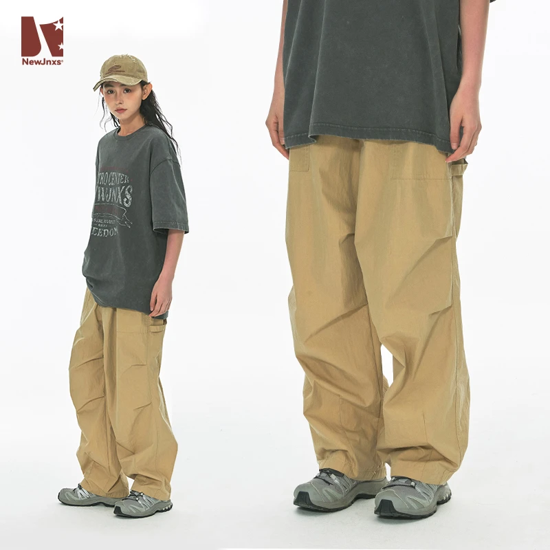 江南先生美式复古褶皱绑带直筒工装裤男夏潮宽松休闲裤子JNXS2482