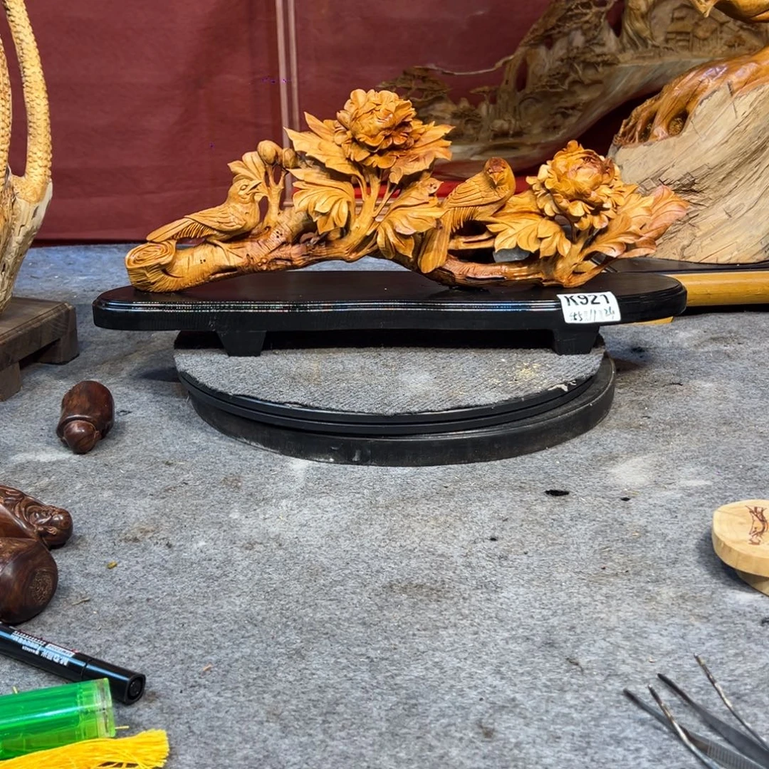 军***军檀香木花开富贵居家摆件