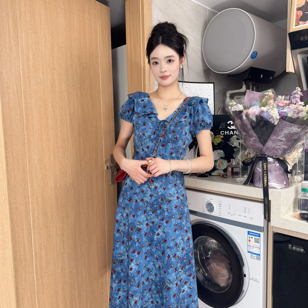 【思思专属链接】2025夏季新款韩版小众设计感碎花连衣裙收腰显瘦