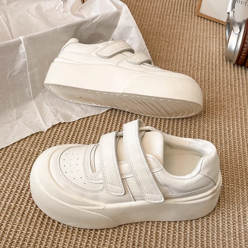 韩版圆头魔术贴厚底小白鞋女款2025年新款春秋轻便百搭休闲板鞋