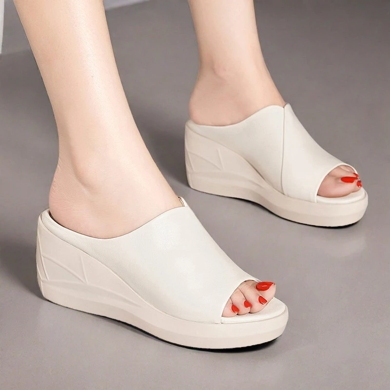 2025新款凉拖鞋女夏高跟鞋坡跟厚底一字拖鱼嘴松糕鞋外穿防滑女鞋