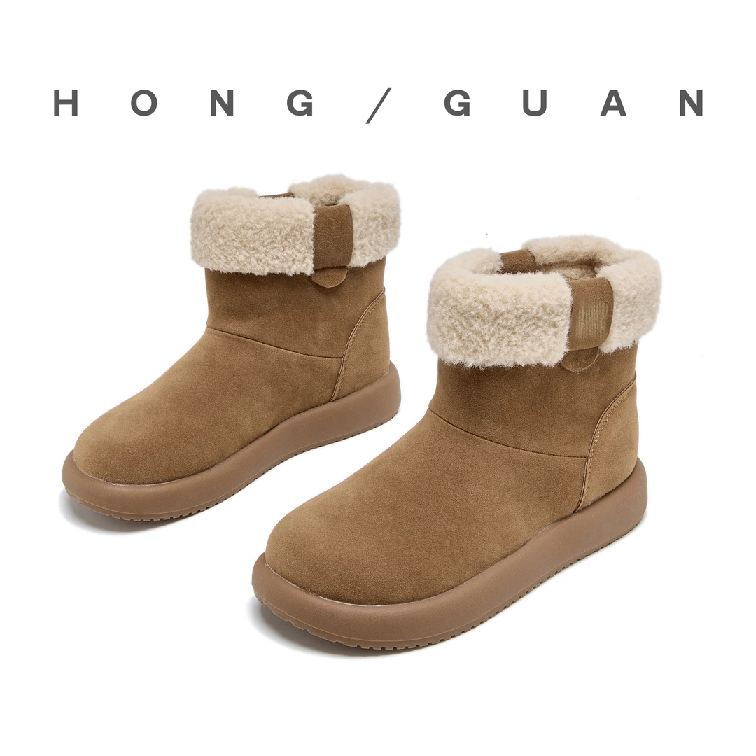 断码甩～红冠雪地靴勃肯新款冬季短靴保暖毛毛鞋女士防滑棉鞋3305