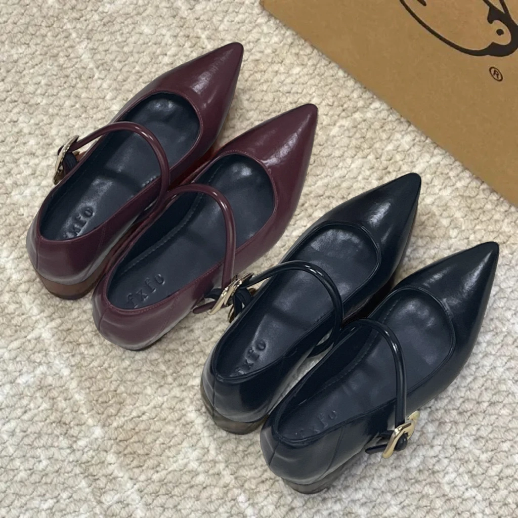 晚风内增高5cm尖头软皮黑色通勤日常百搭新款芭蕾风内增高单鞋