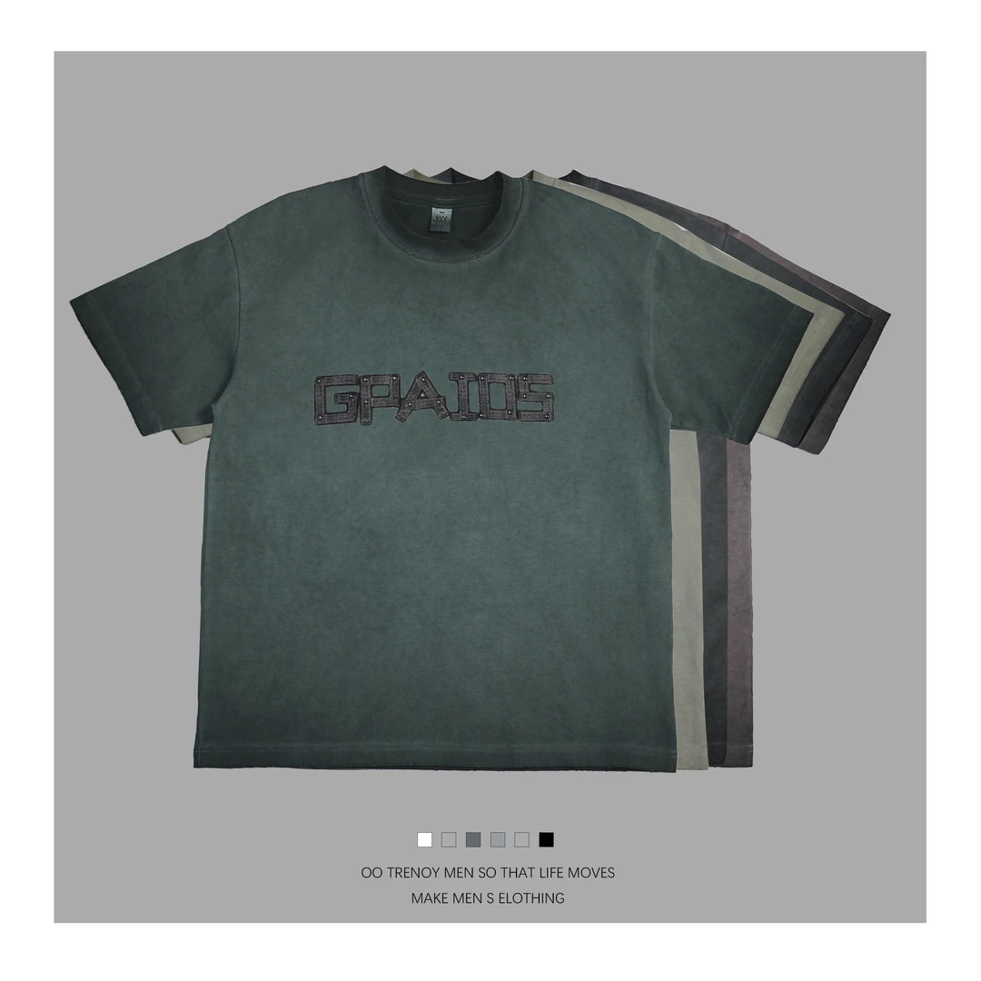 洗水做旧T恤字母美式运动舒适户外圆领凉感弹性透气性51010