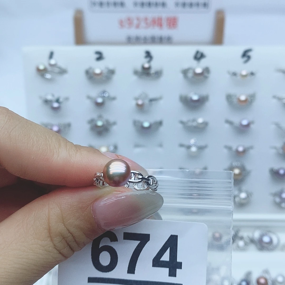戒指银S925镶嵌淡水珍珠慕*674