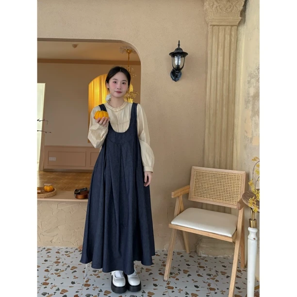 小颖家高货韩版遮肚显瘦牛仔背带裙