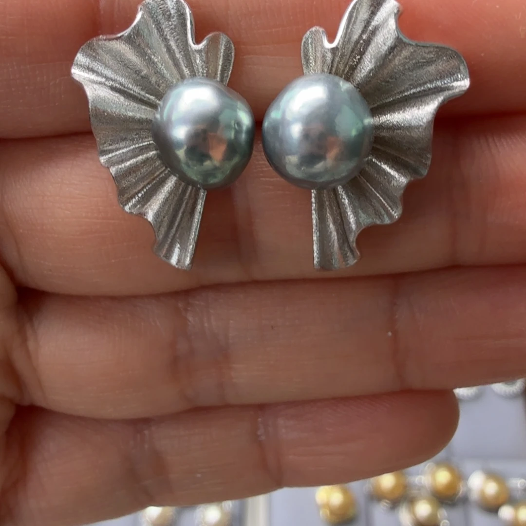 海水珍珠银S925镶嵌耳饰
