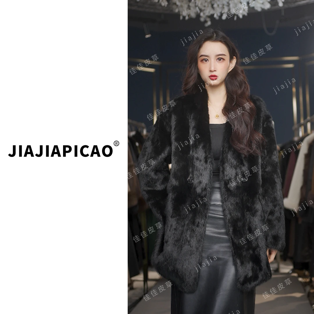 【中长款】6826-1皮草 冬季保暖简约柔软兔毛中长款皮草外套
