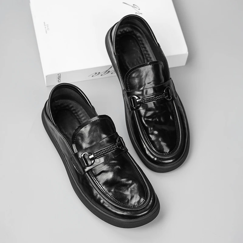 新款头层牛皮休闲皮鞋真皮正装商务软皮透气豆豆鞋一脚蹬乐福男鞋