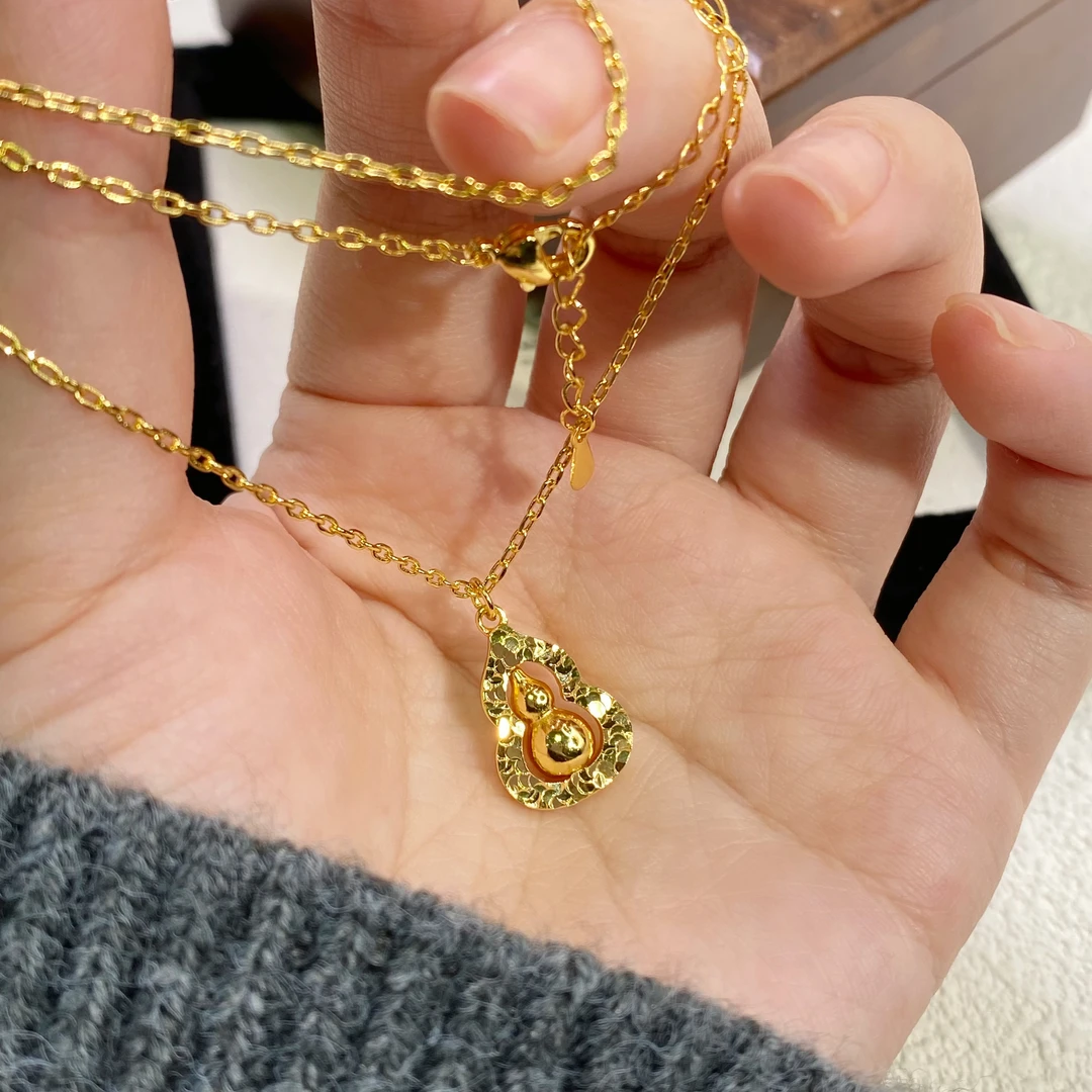 铜合金吊坠 新中式龙鳞碎冰冰转动葫芦项链轻奢小众福禄锁骨链