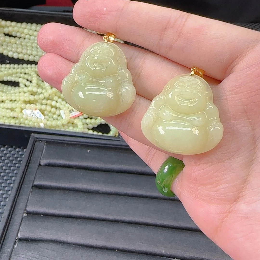 和田玉银S925镶嵌颈饰黄口佛公卡30 发其一