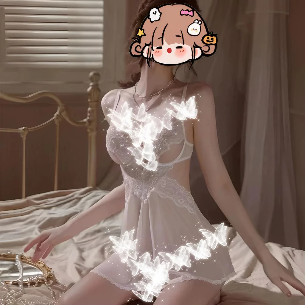 梦之境（80-150斤）大码性感蕾丝拼接网纱收腰轻奢睡裙1370法式