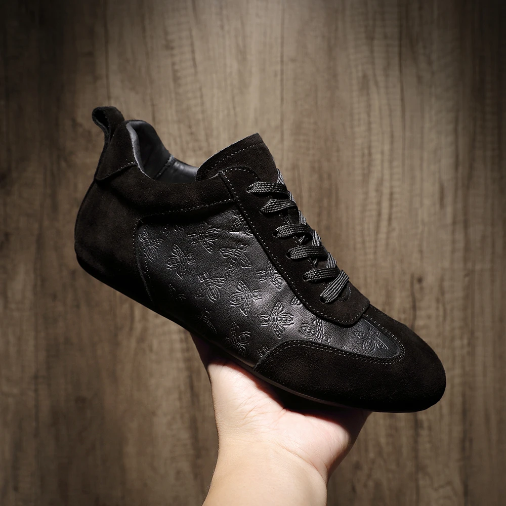 2025冬季新款真皮男鞋明星同款时尚休闲皮鞋加绒保暖舒适德训鞋男