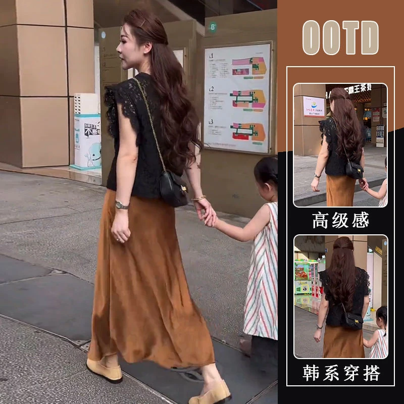 法式轻熟气质套装女高级感蕾丝镂空无袖上衣高腰半身裙夏款两件套