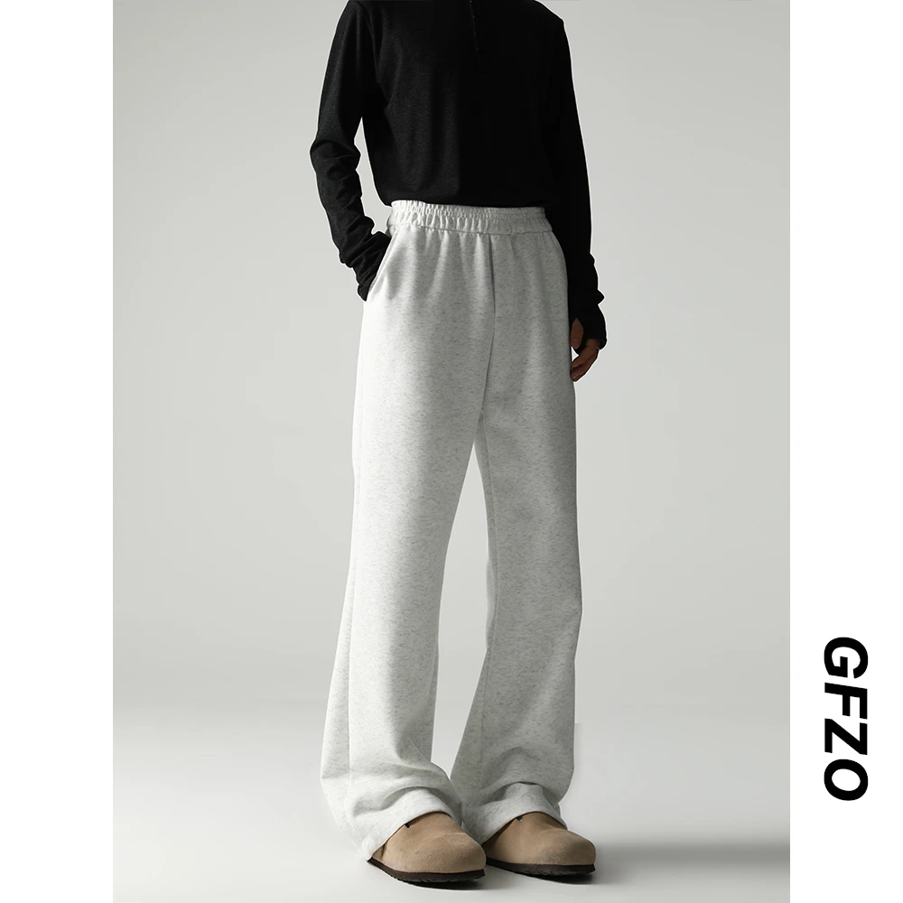 美式灰色微喇卫裤男秋季重磅cleanfit松弛感运动裤休闲长裤子