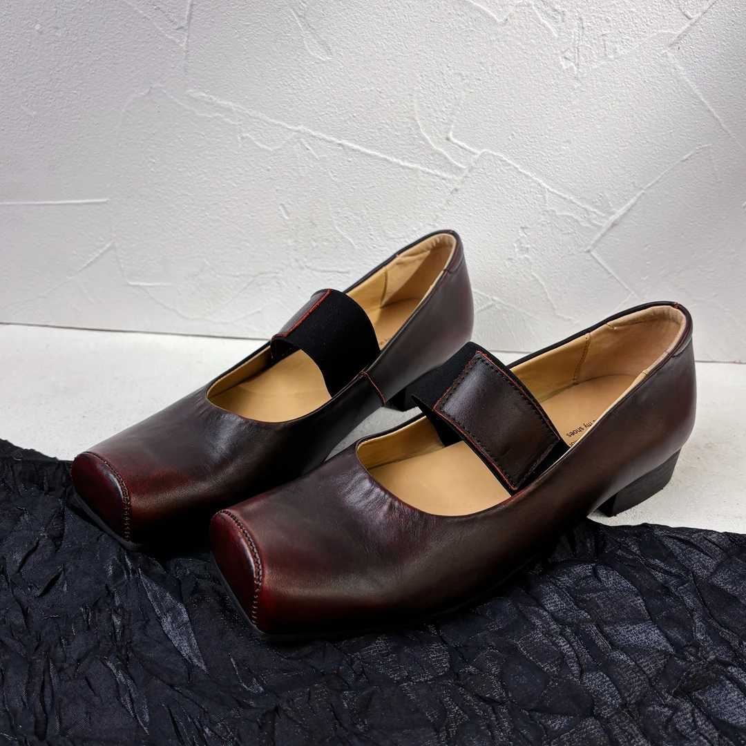 法式复古芭蕾舞鞋女秋低跟2025年新款真皮方头猪鼻鞋玛丽珍鞋单鞋