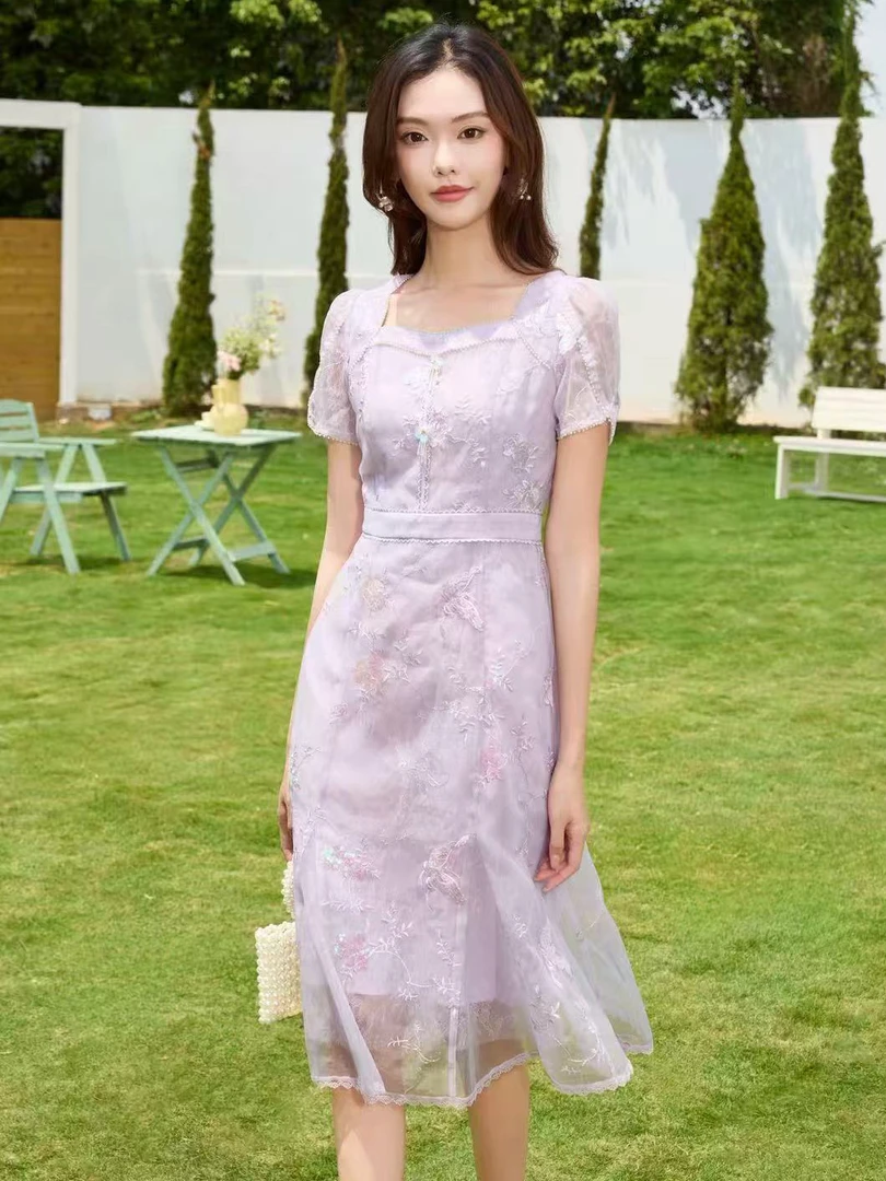 高级重工订珠亮片刺绣减龄时尚特价新款连衣裙