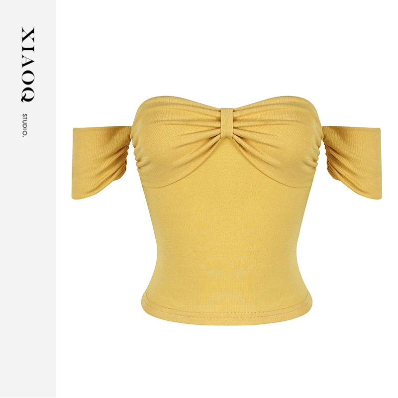 【小Q家】32567设计感一字肩T恤T