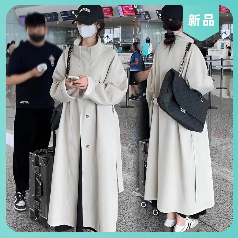 韩版休闲宽松立领风衣外套女新款高级感超好看中长款英伦风大衣