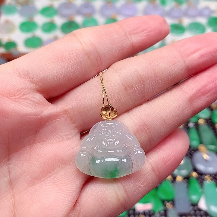 翡翠18K金镶嵌颈饰天然翡翠A货