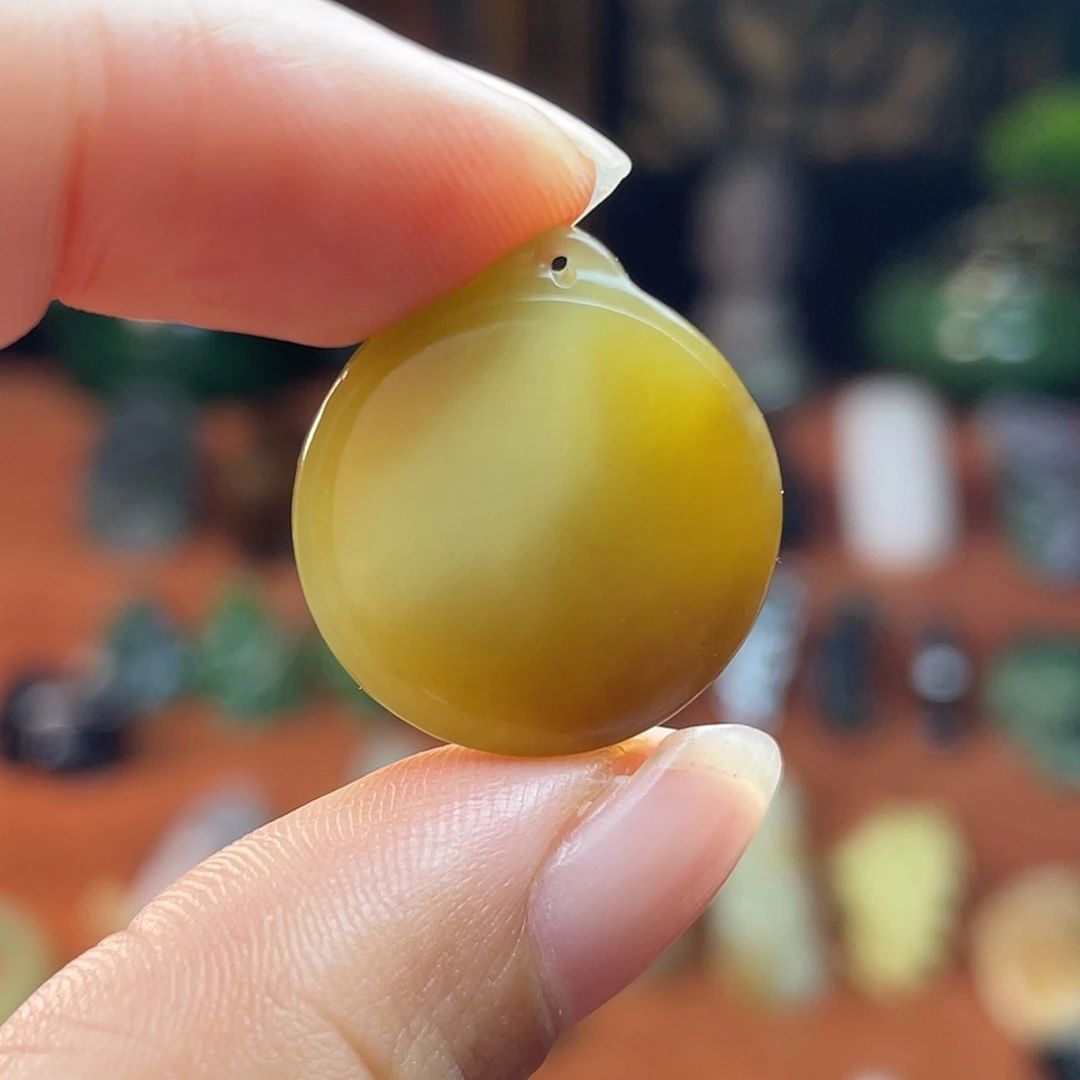 和田玉未镶嵌挂件且末糖青白无事牌