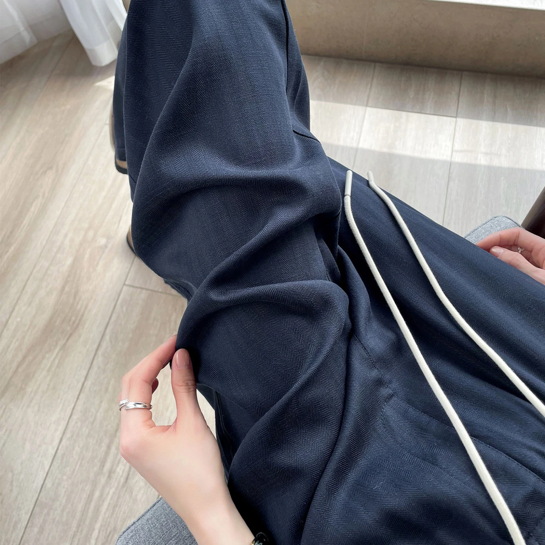 莱赛尔天丝亚麻垂感裤子女夏薄款2025新款冰丝亚麻苎麻高端阔腿裤