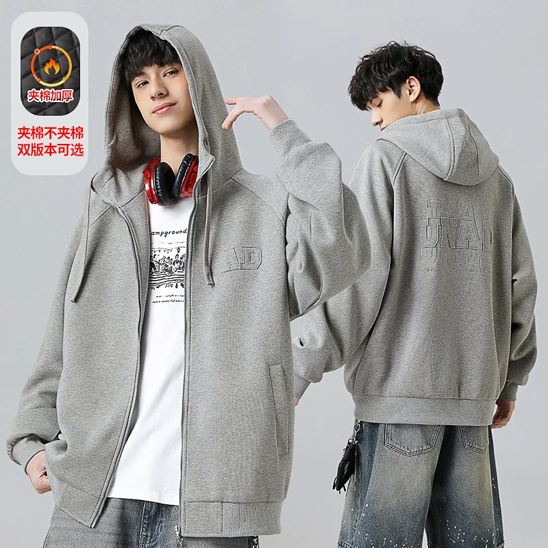 男大童秋冬装连帽加棉加厚外套2025新款儿童初中生青少年棉服宽松