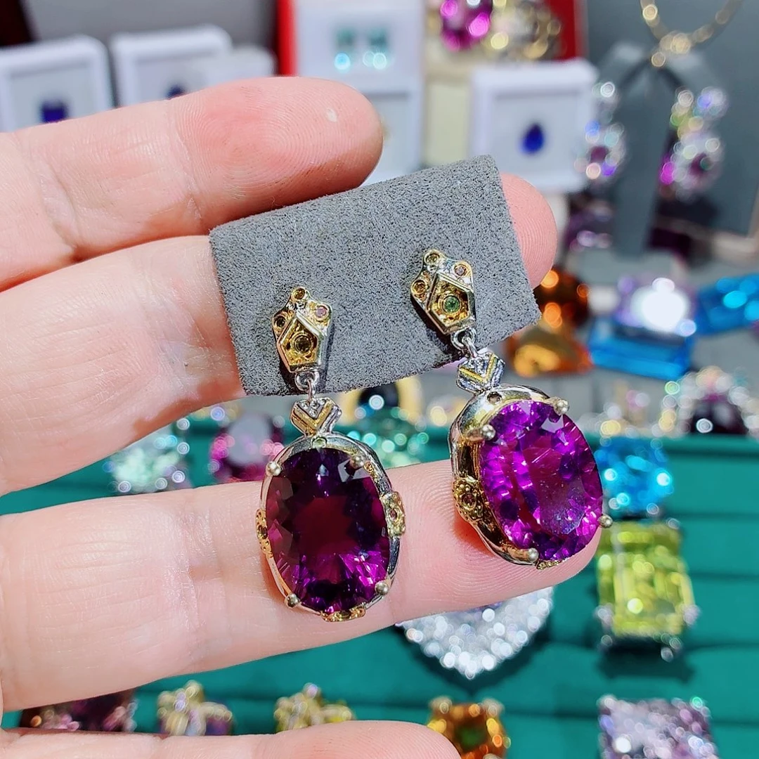 v***笑水晶耳饰银S925镶嵌