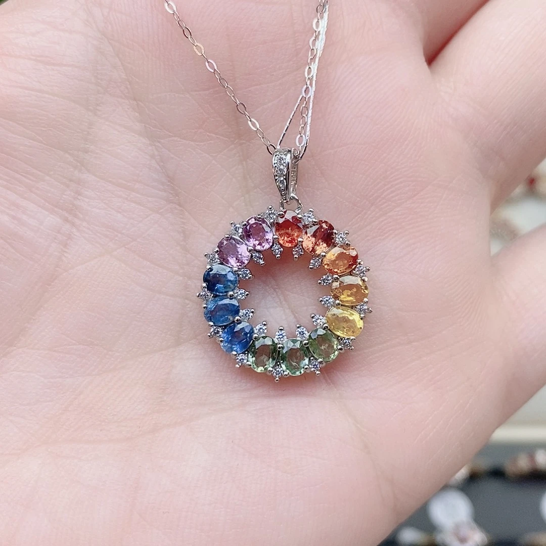 银S925镶嵌吊坠(赠链)彩色蓝宝石