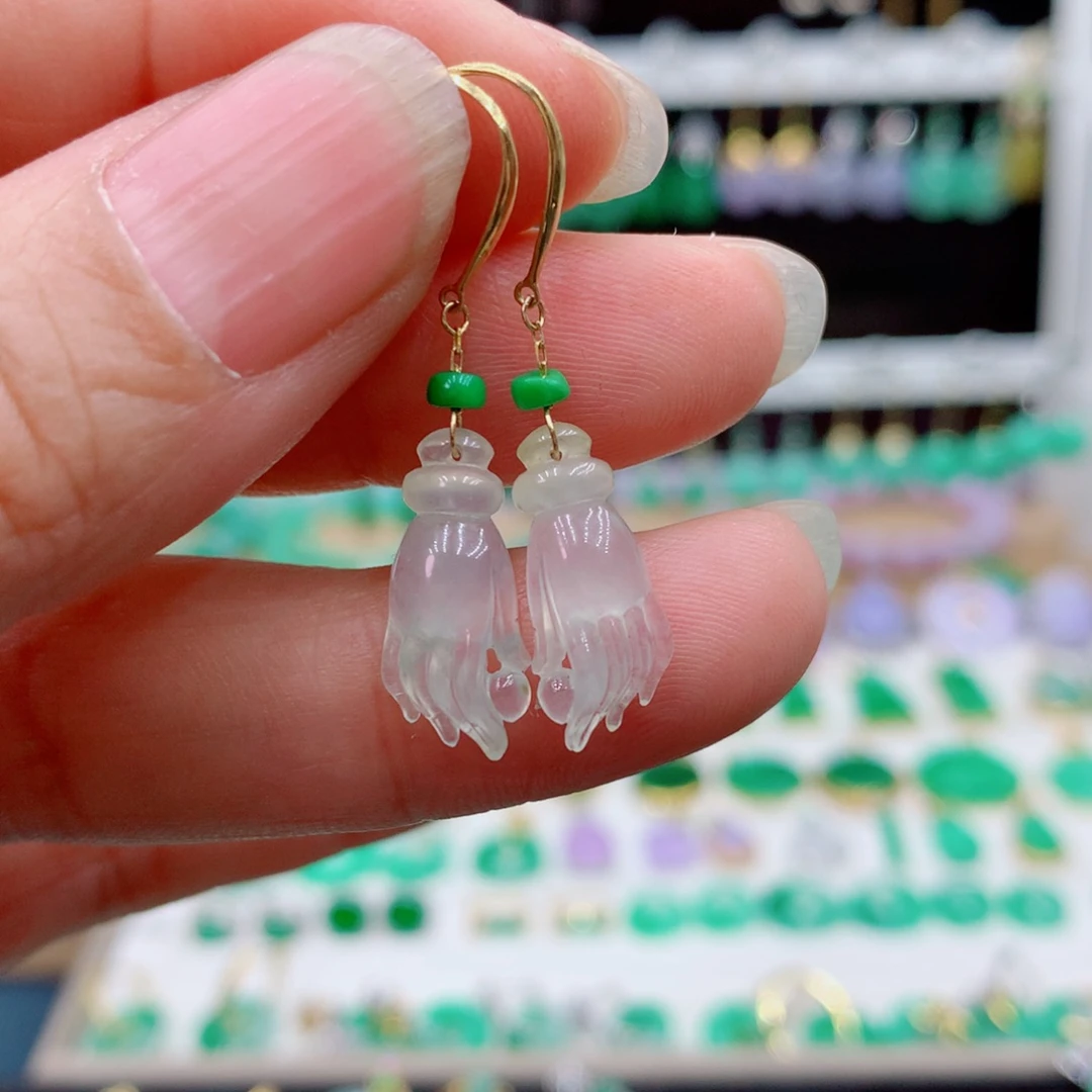 翡翠耳饰18K金镶嵌的