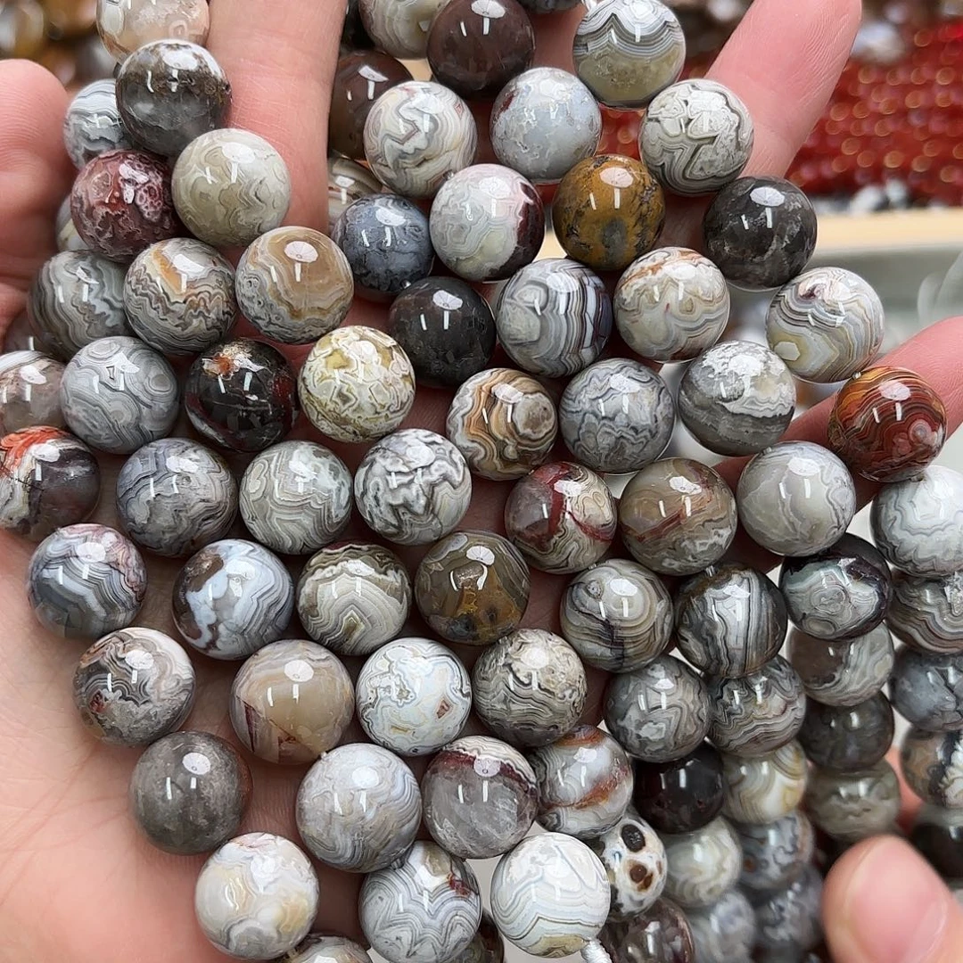 玛瑙/玉髓未镶嵌珠宝半成品卡14疯狂玛瑙圆珠一条