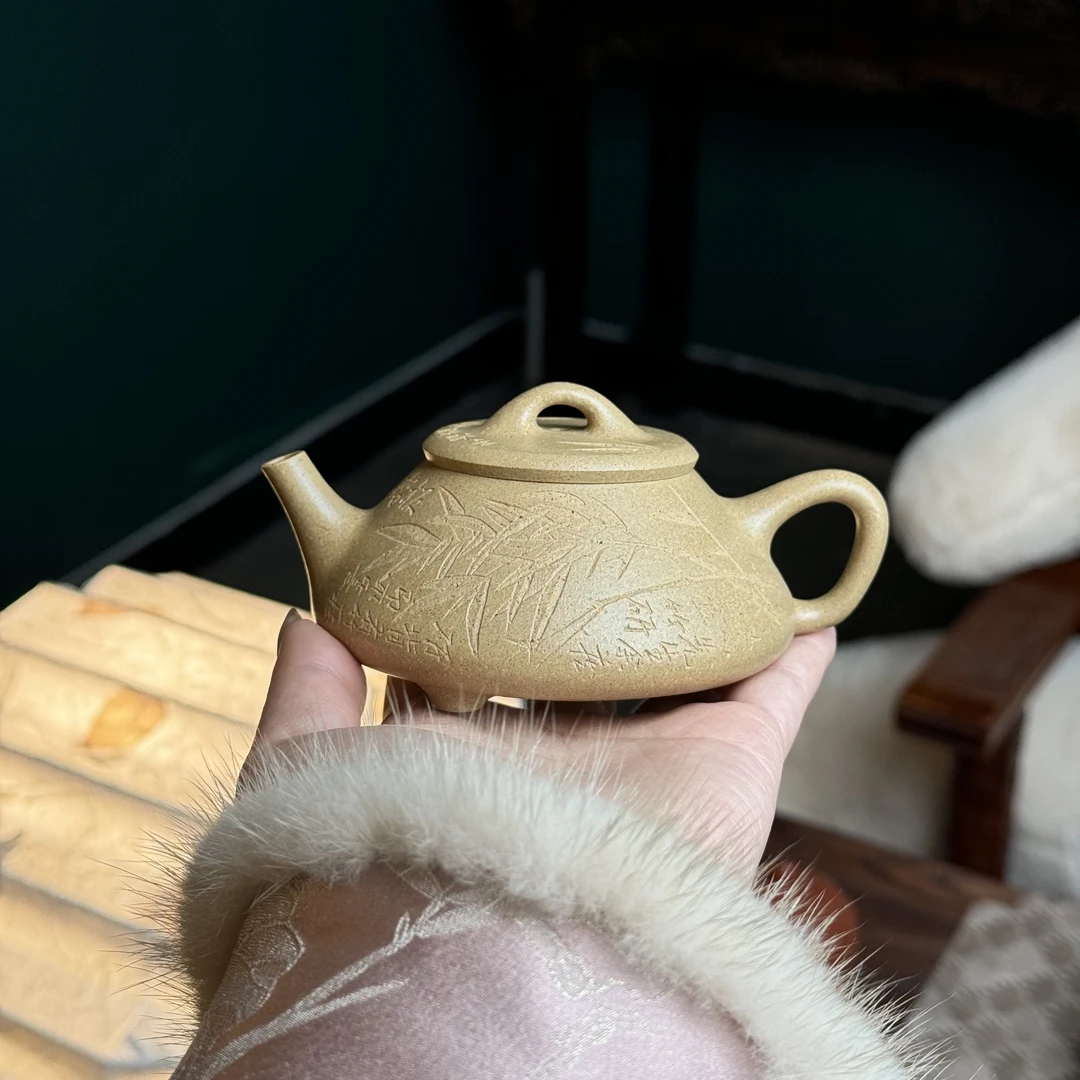 任瓢·壶｜原矿本山段泥｜165cc｜超薄胎精工半手制作纯手工宽口+刻绘