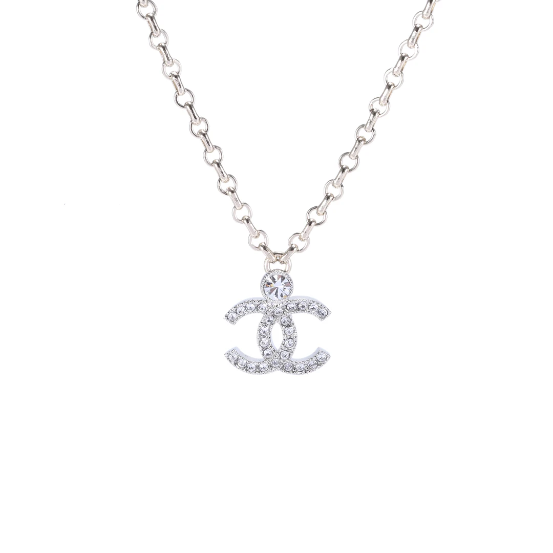 未使用 Chanel/香奈儿 小花Jerry23K 水钻双C圆钻 项链 合金