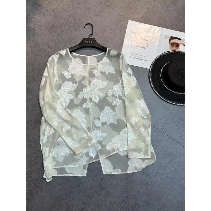 GW新款透简约洋气上衣宽松百搭高级感圆领防晒上衣SZTIAN2301677