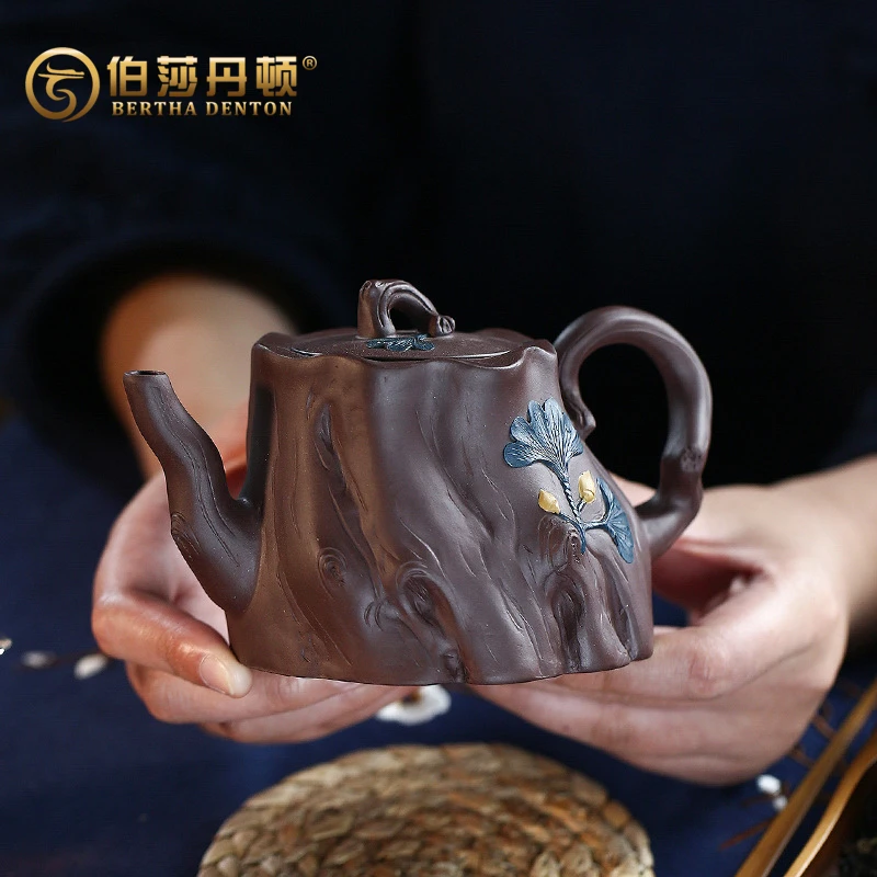 BERTHA DENTON紫砂壶宜兴名家手工茶壶原矿紫茄泥银杏树桩泡茶壶