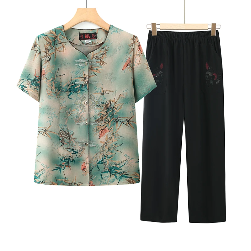 中老年人女装妈妈装夏季高贵洋气母亲60-80岁老太太衣服奶奶套装